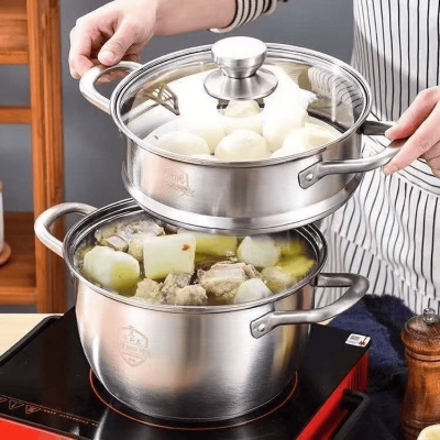 304 Stainless Steel Double Handle Soup Steamer - 24cm