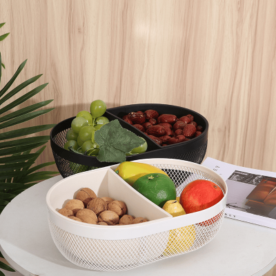 ⁦Oval Shape Iron Mesh Storage Basket with Plastic Divider 30.8*22.5*10.3cm⁩ - الصورة ⁦2⁩