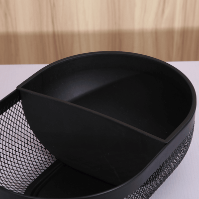 ⁦Oval Shape Iron Mesh Storage Basket with Plastic Divider 30.8*22.5*10.3cm⁩ - الصورة ⁦3⁩