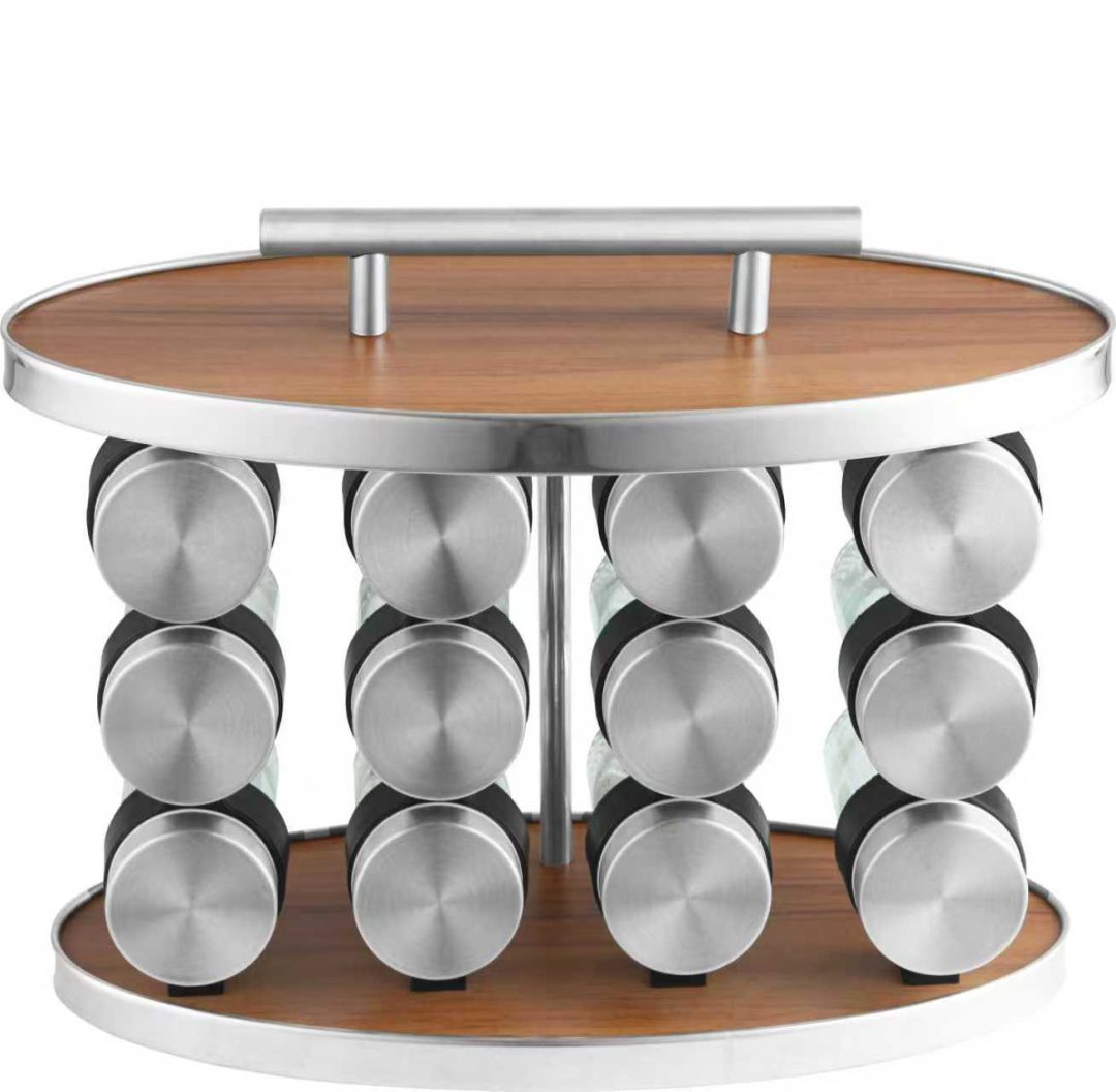 Portable 410 Stainless Iron Oval Spice Rack with 12 Glass Jars - K ...