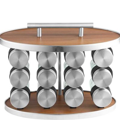 Portable 410 Stainless Iron Oval Spice Rack with 12 Glass Jars