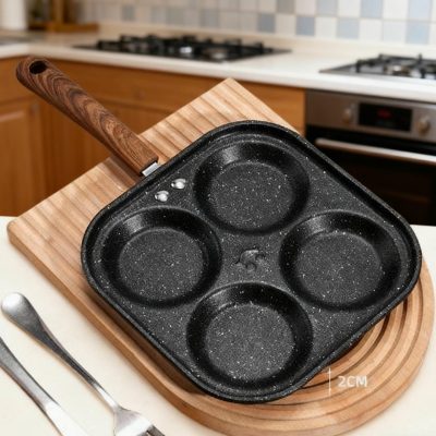 Iron 4 Hole Round Non-stick Frying Pan (Universal) - Black