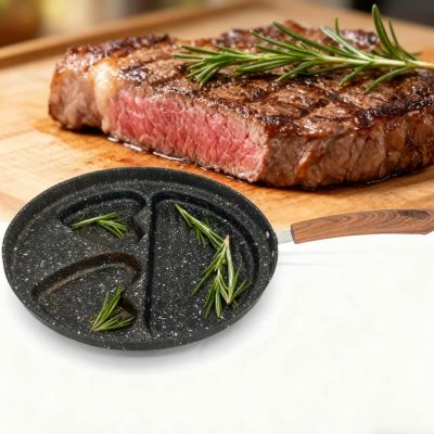 Iron 3 Hole Heart Non-stick Frying Pan (Universal) - Black