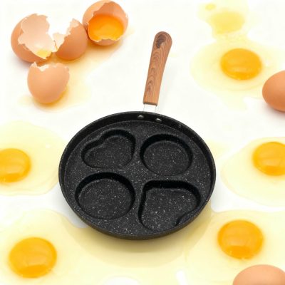 Iron 4 Hole Round and Heart Non-stick Frying Pan Round (Universal) - Black
