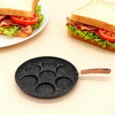 Iron 7 Hole Round Non-stick Frying Pan (Universal) - Black