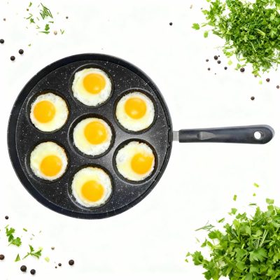 Iron Smiling 7 Hole Non-stick Frying Pan (Universal) - Black