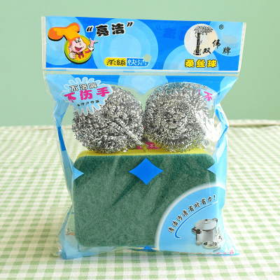 Kitchen Steel Wool Ball 2pcs and Sponge 1pc