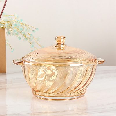 Amber Glass Soup Bowl Double Ears with Lid 920ml