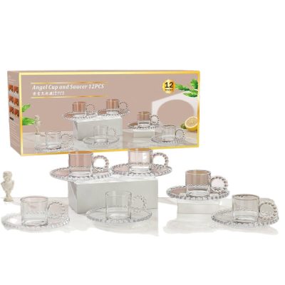 Transparent Glass Cup 135ml and Saucer 12pcs Set