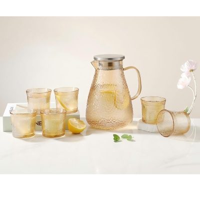 1800ml Amber Glass Kettle and 160ml Cup 7pcs Set