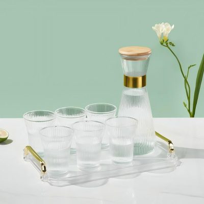 950ml Glass Kettle and 220ml Cup with Tray 8pcs Set