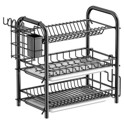 Carbon Steel Dish Rack 3 Layers 25cm*40cm*47cm - Black
