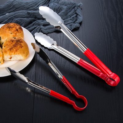 201 Stainless Steel Food Clip with PP Handle 3pcs Set - Red