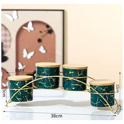 Ceramic Condiment Jar 4pcs with Golden Stand - Image 2