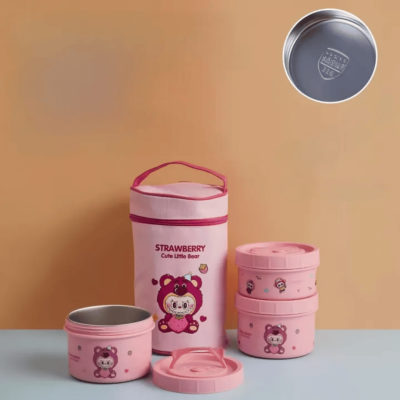 304 Stainless Steel Lunch Box 3pcs Set with Bag 400ml + 400ml + 600ml