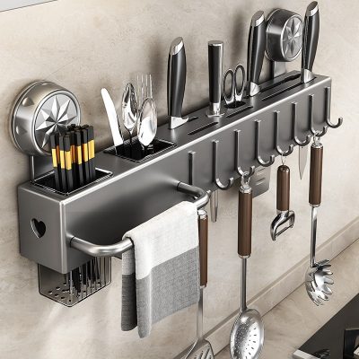 Carbon Steel No-drill Kitchen Storage Rack with Suction Cups 50*5.8*6.6cm
