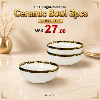 6'' Upright-mouthed Ceramic Bowl 3pcs