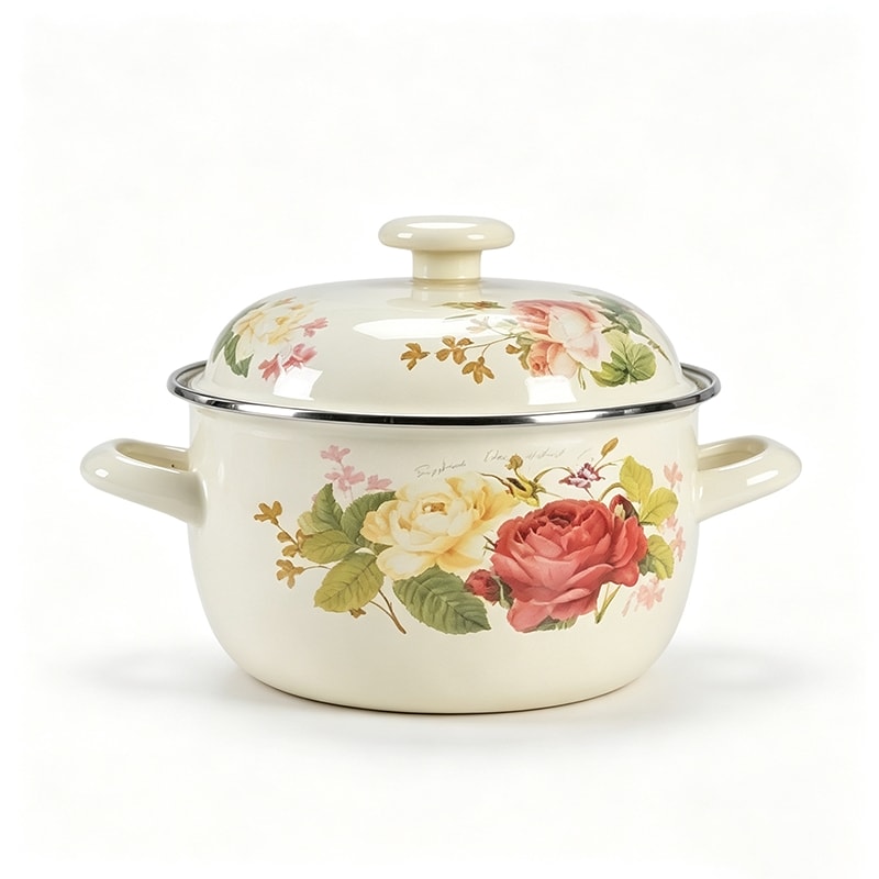 6202601000234_1 Enamel Double-handled Soup Pot with Lid - Image 1
