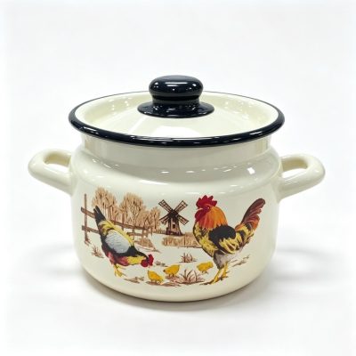 Enamel Double-handled Pot with Lid