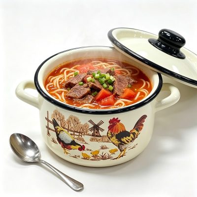 Enamel Double-handled Pot with Lid - Image 2