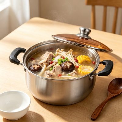 HL-0327 Stainless Steel Stockpot with Double Handles 24cm - Image 2