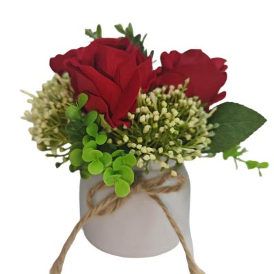 Plastic Artificial Potted Plants (3-Headed Roses with Green Plants) 10*15cm - Image 3