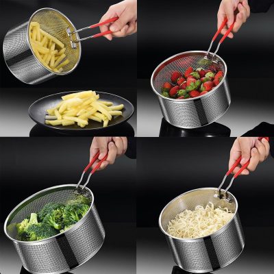 201 Stainless Steel Round Frying Basket with Detachable Handle