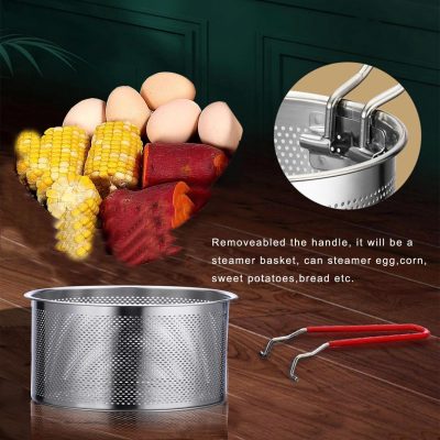 201 Stainless Steel Round Frying Basket with Detachable Handle - Image 3