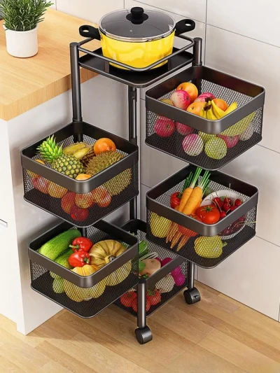 5 Layer Metal Frame Shelf with Four Wheels